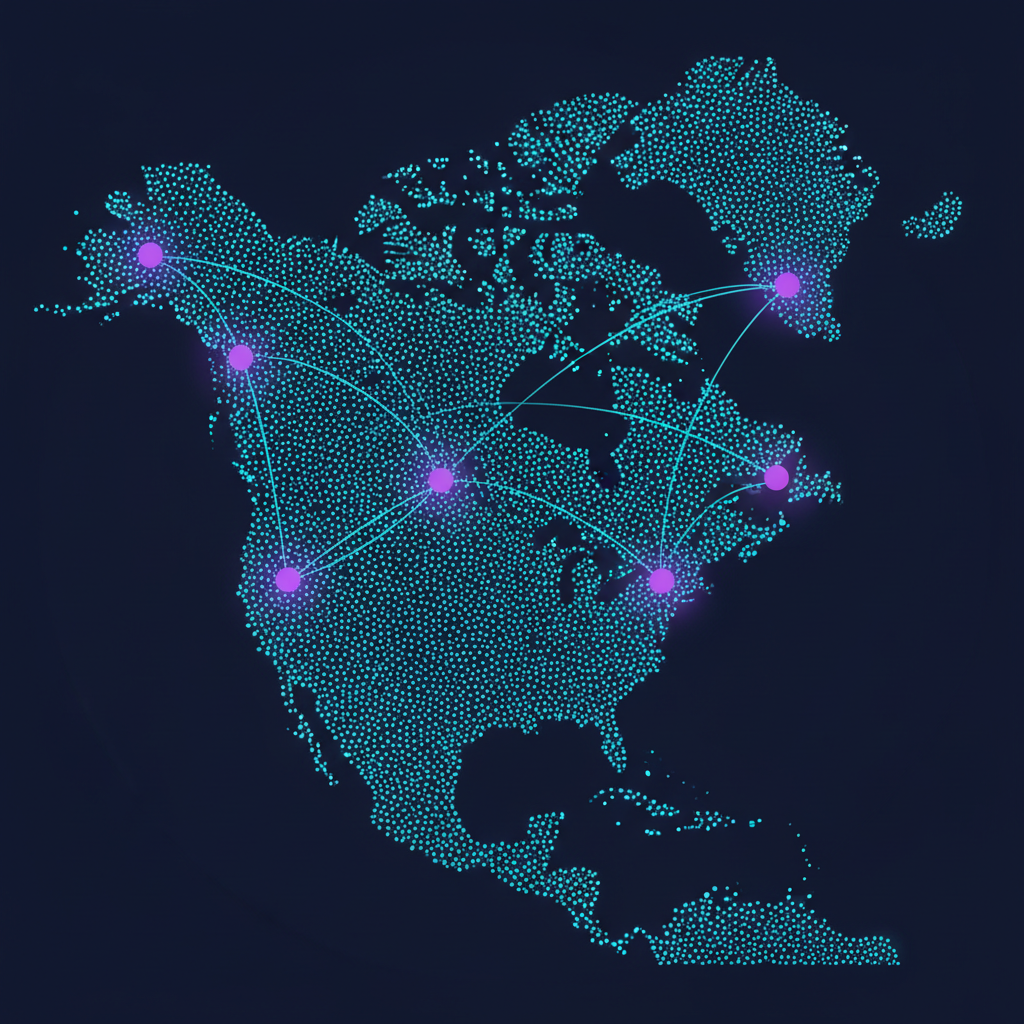 Map illustrating North American coverage footprint